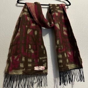 Better than cashmere Brown and pink red pattern acrylic scarf with fringe New